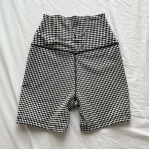 Nike bike shorts gingham black, white, gray, size S 4 inch inseam